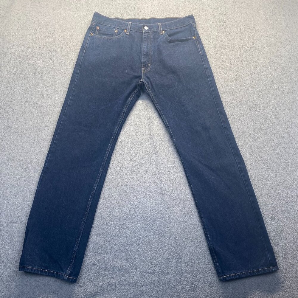 Levis 505 Jeans Mens Size 38X34 Regular Fit Straight Leg dark blue denim